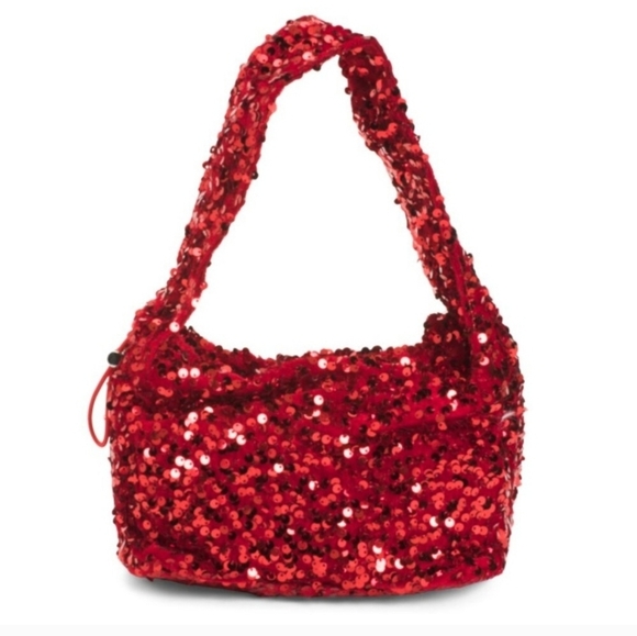 ✨️❤️ MOST WANTED Red Fuzzy Beaded Sequin Scrunchie Strap Bag NWT ✨️❤️ - Picture 1 of 2